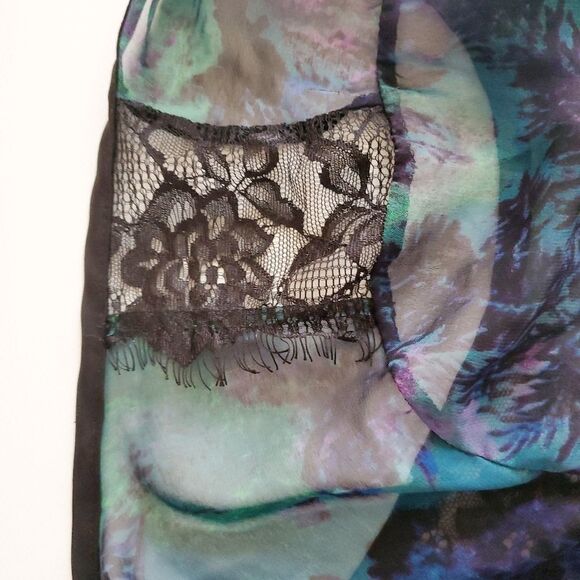 1201 * Lily Rose Floral Sheer Blouse Blue Green Size L - Picture 6 of 10